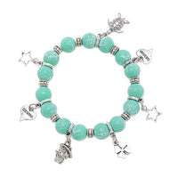 Load image into Gallery viewer, Brass Armband verstellbar türkis weiß Steinperlen Charm Anhänger Schildkröte Katze Herz - chic-net.de
