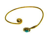 Load image into Gallery viewer, Brass Armreif gold Türkis Spirale rund Kugeln verstellbar - chic-net.de
