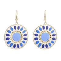 Cargar imagen en el visor de la galería, Brass Blume Rad golden Ohrringe Emaille blau dunkelblau rund Ohrhänger 4 cm - chic-net.de
