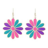 Load image into Gallery viewer, Brass Blumen Ohrringe Emaille golden pink grün lila Ohrhänger 4,5 cm - chic-net.de
