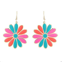 Load image into Gallery viewer, Brass Blumen Ohrringe Emaille golden pink koralle grün Ohrhänger 4,5 cm.
