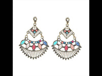 Load image into Gallery viewer, Brass bunt golden Ohrstecker 60 mm Steine facettiert Raute Tropfen zweiteilig - chic-net.de
