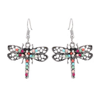 Cargar imagen en el visor de la galería, Brass bunt silbern Ohrringe Libelle plastisch Steine bunt facettiert - chic-net.de
