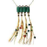 Load image into Gallery viewer, Brass Ethno Collier Kette Edelsteine Seidenfaden grün blau orange nickelfrei Designer Schmuck - chic-net.de
