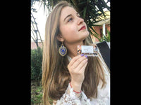 Cargar imagen en el visor de la galería, Brass golden blaue Ohrringe Emaille filigran Tropfen umgedreht Seile 6 cm - chic-net.de
