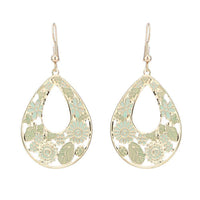 Cargar imagen en el visor de la galería, Brass golden grüne Ohrringe Emaille Tropfen Creolen Blumen 4 cm - chic-net.de
