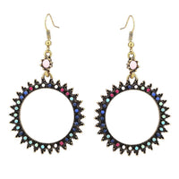 Load image into Gallery viewer, Brass golden Ohrringe Zacken Ring Steine rosa bunt facettiert 50 mm - chic-net.de
