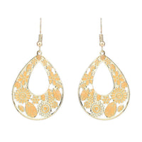 Cargar imagen en el visor de la galería, Brass golden orange Ohrringe Emaille Tropfen Creolen Blumen 4 cm - chic-net.de
