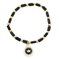 Load image into Gallery viewer, Brass golden schwarz Armband facettiert länglich Perlen Krone Charm verstellbar - chic-net.de
