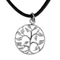 Load image into Gallery viewer, Brass Kette 43 cm Anhänger filigran Baum Blätter 20 mm Karabiner Lederband verstellbar - chic-net.de
