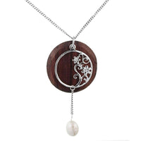 Load image into Gallery viewer, Brass Kette 47 cm Anhänger filigran Blumen Ranke 55 mm Perle Holz Scheibe Karabiner nickelfrei - chic-net.de
