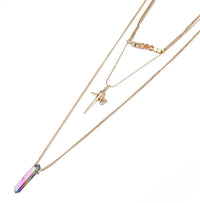 Load image into Gallery viewer, Brass Kette gold dreiteilig Perlen Steine Kreuz mit Ring Zirkonia ca. 46cm - chic-net.de
