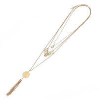 Load image into Gallery viewer, Brass Kette goldfarben dreiteilig Zirkonia Stein weiß Münz Anhänger Stein ca. 46cm Länge - chic-net.de
