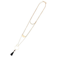 Load image into Gallery viewer, Brass Kette goldfarben fein Anhänger 3-Teilig Ringe Steine Quaste Länge ca 45 cm - chic-net.de
