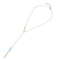 Load image into Gallery viewer, Brass Kette goldfarben Plättchen Steine türkis kleine Feder ca. 45cm - chic-net.de
