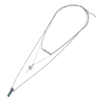 Cargar imagen en el visor de la galería, Brass Kette silberfarben dreiteilig Perlen Steine Kreuz mit Ring Zirkonia ca. 46cm Länge - chic-net.de
