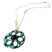 Cargar imagen en el visor de la galería, Brass Kette türkis schwarz Anhänger Blume Glaskristalle facettiert gold nickelfrei Glitzer Schmuck - chic-net.de
