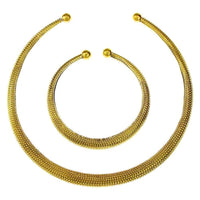 Cargar imagen en el visor de la galería, Brass Messing Tribal Set Armreif Kette golden schwarz rund Plättchen nickelfrei antik offen - chic-net.de
