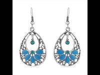 Load image into Gallery viewer, Brass Ohrringe antik silberfarben Tropfen Schnörkel türkis blau Kreise - chic-net.de
