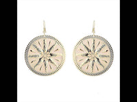 Load image into Gallery viewer, Brass Ohrringe Emaille Sternblume Zackenrand rund altrosa golden 5 cm Ohrhänger - chic-net.de
