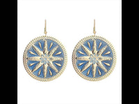 Load image into Gallery viewer, Brass Ohrringe Emaille Sternblume Zackenrand rund blau golden 5 cm Ohrhänger - chic-net.de
