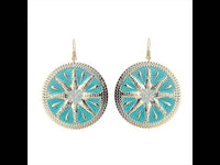 Cargar imagen en el visor de la galería, Brass Ohrringe Emaille Sternblume Zackenrand rund grün golden 5 cm Ohrhänger - chic-net.de
