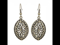 Load image into Gallery viewer, Brass Ohrringe goldfarben oval spitz oxidiert Löcher Blume - chic-net.de
