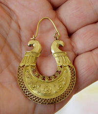 Load image into Gallery viewer, Brass Ohrringe goldfarben rund Ornament Blumen Muster Gitter Kugeln antik golden - chic-net.de
