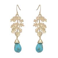 Load image into Gallery viewer, Brass Ohrringe kleine Blätter golden Türkisfarbener Stein Anhänger - chic-net.de
