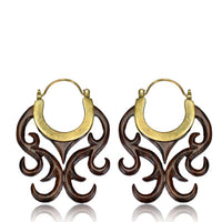 Cargar imagen en el visor de la galería, Brass Ohrringe Narraholz antik golden Messing Bogen Holzornamente - chic-net.de
