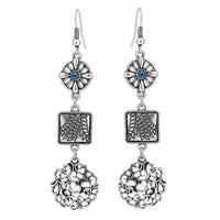 Load image into Gallery viewer, Brass Ohrringe silberfarben antik Kreis Quadrat Schnärkel Anhänger Stein türkis - chic-net.de
