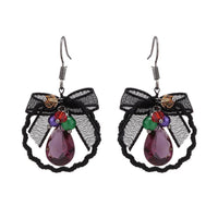 Load image into Gallery viewer, Brass Ohrringe silberfarben welliger Kreis Stoff schwarz bunte Steine - chic-net.de
