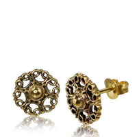 Load image into Gallery viewer, Brass Ohrstecker Blume Halbkugel Spiralbögen 10 mm antik golden - chic-net.de
