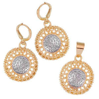 Cargar imagen en el visor de la galería, Brass Schmuck Set Ohrringe Anhänger Damen nickelfrei rund tellerförmig - chic-net.de
