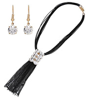 Load image into Gallery viewer, Brass Schmuckset Kette lang Ohrringe Zirkonia Stein weiß Lederbänder - chic-net.de
