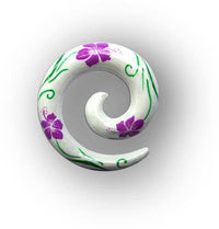 Load image into Gallery viewer, Bunte expander, Fake piercing aus Holz Handbemalt, weiß grün pink Blumenmuster, 8mm, Plug, Tunnel, Ohrhänger, Ohrstecker - chic-net.de

