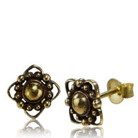 Load image into Gallery viewer, CHICNET Brass Ohrstecker Blumen Kugeln Bögen 10 mm antik golden - chic-net.de
