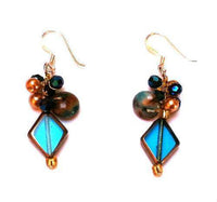 Cargar imagen en el visor de la galería, Damen Glas Raute Perlen Stein Ohrringe blau braun Ohrhänger 925er Sterling Silber Ohrschmuck - chic-net.de
