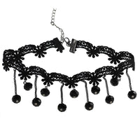 Cargar imagen en el visor de la galería, Damen Kette eng anliegend schmales Stoffband schwarz Wellenförmig Gothic 26,5 cm Karabiner verstellbar Edelstahl - chic-net.de
