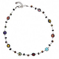 Cargar imagen en el visor de la galería, Damen Kette Halskette Muranoglas Blume Scheibe Perlen Glasperlen schwarz bunt 42-48 cm nickelfrei - chic-net.de

