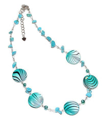 Load image into Gallery viewer, Damen Kette Türkis Perlmutt Muschel Scheiben Zebra Steinsplitter Karabiner nickelfrei 42- 48 cm - chic-net.de
