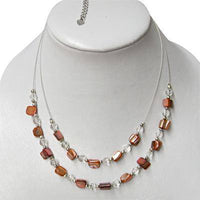 Load image into Gallery viewer, Damen Kette zweilagig Perlenkette rötlich Glasperlen Perlmutt Muscheln 42- 48 cm nickelfrei - chic-net.de
