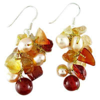 Cargar imagen en el visor de la galería, Damen Ohrringe aus Perlen und Steine bernsteinfarben Silberbügel - chic-net.de
