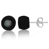 Load image into Gallery viewer, Damen Ohrstecker Kokos weiß schwarz Kugel 8 mm Holz Perlmutt Muschel Silberohrstecker 925er Silber - chic-net.de

