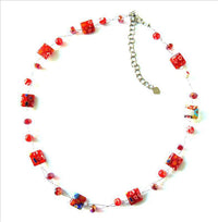 Load image into Gallery viewer, Damen Set Kette Armband Muranoglas rot mit Blümchen 8-9mm - chic-net.de
