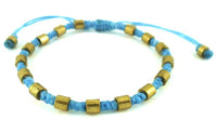 Cargar imagen en el visor de la galería, Designer Armbänder hellblau rund Messing Beads Brass Armband Baumwolle gewachst Unisex - chic-net.de
