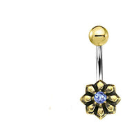 Load image into Gallery viewer, Bauchnabel Piercing Brass Edelstahl Sternblume Stein - chic-net.de
