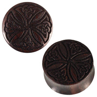 Cargar imagen en el visor de la galería, Dunkelbrauner Sonoholz Plug Gravur handgeschnitzt Form Blätter Organic - chic-net.de
