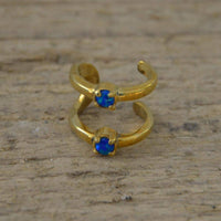 Load image into Gallery viewer, Ear cuff Dread Lock Bead Messing gold Opal blau Bögen - chic-net.de
