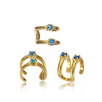 Load image into Gallery viewer, Ear cuff Dread Lock Bead Messing gold Opal blau Bögen - chic-net.de
